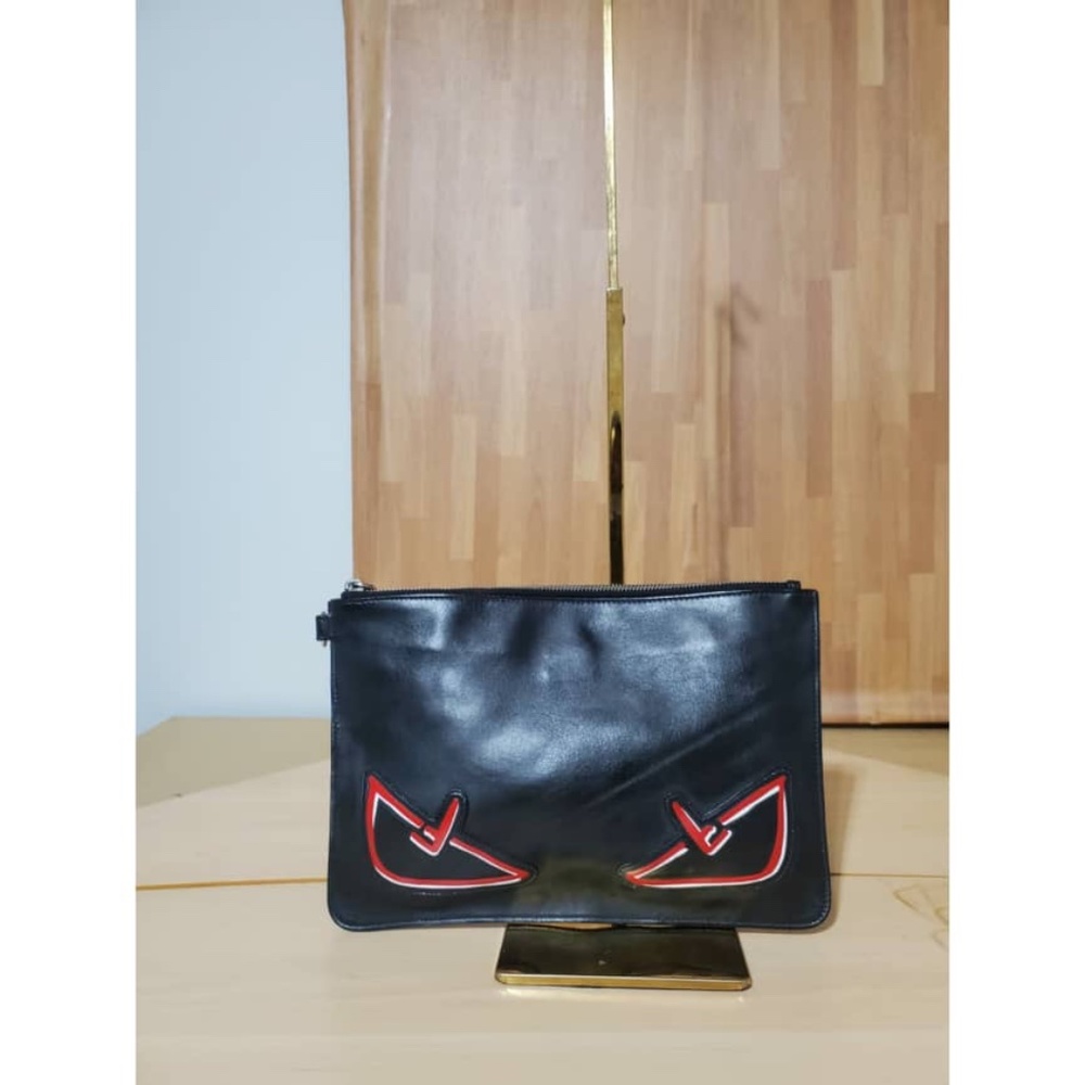 Authentic FENDI Monster Pouch Leather Small Black